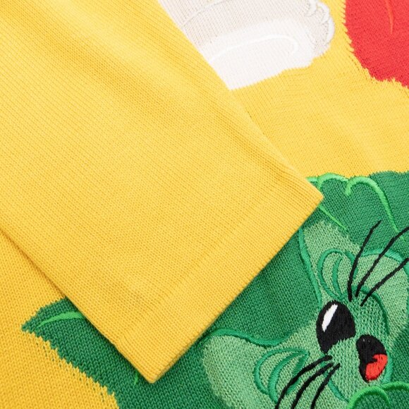 Vintage Iceberg Cat Sweater Yellow Knit Jumper Italy Cartoon Graphic Rave Party - Picture 8 of 12
